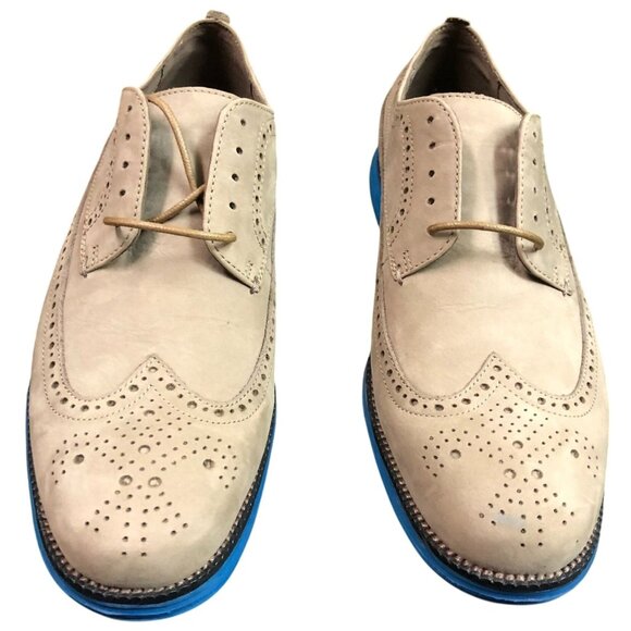 Cole Haan Mens Wingtip Oxfords Shoes 9.5M Beige Suede Lace Up Workwear Classic - Picture 1 of 12